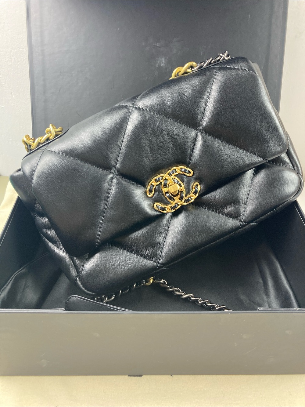 Quilted Black Shoulder Bag with Gold Hardware
